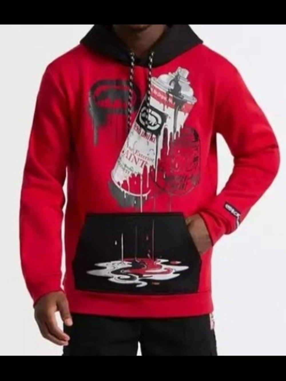 Ecko Unlimited Red Pullover Hoodie with Black Accents